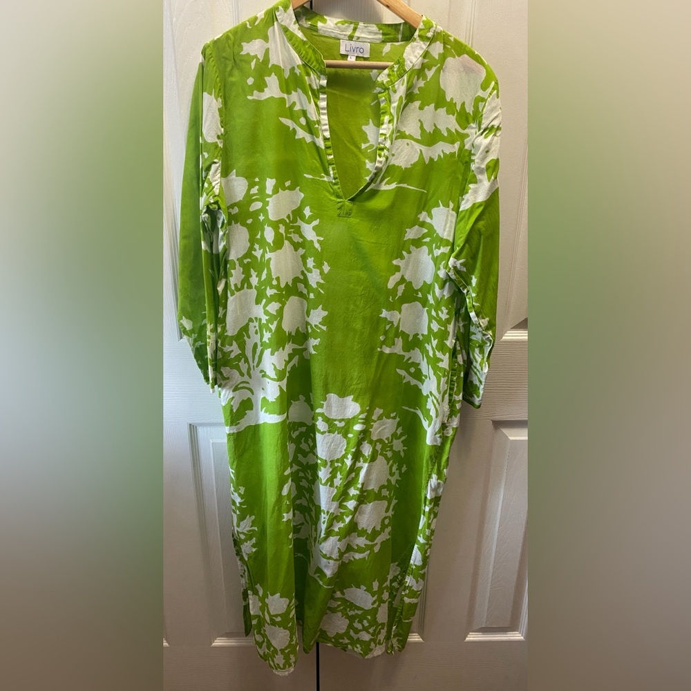 Livro Lime‎ Green Bouquet Floral Block Print Lightweight Classic Kurta Dress L